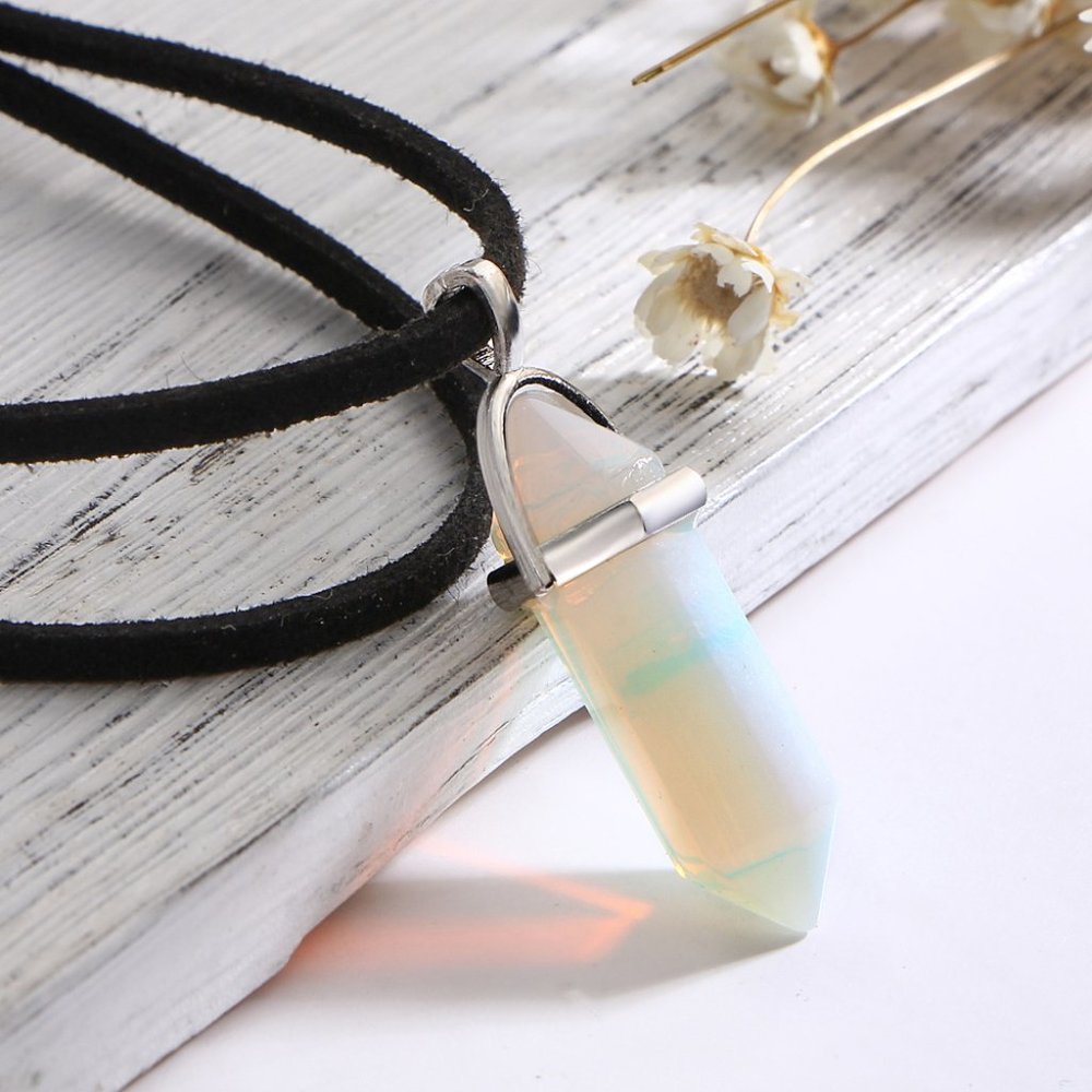 Protein Leather Cord Crystal Necklace